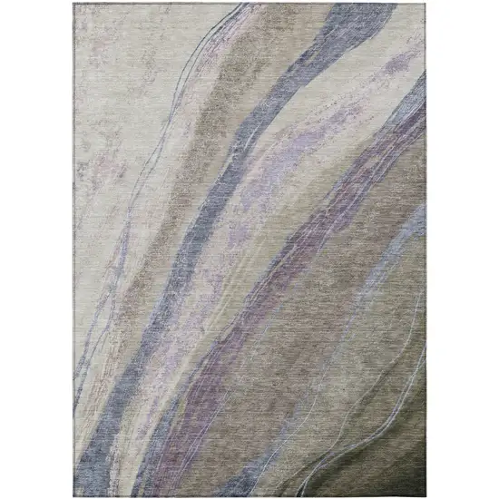 Brown Taupe And Purple Abstract Washable Indoor Outdoor Area Rug Photo 8