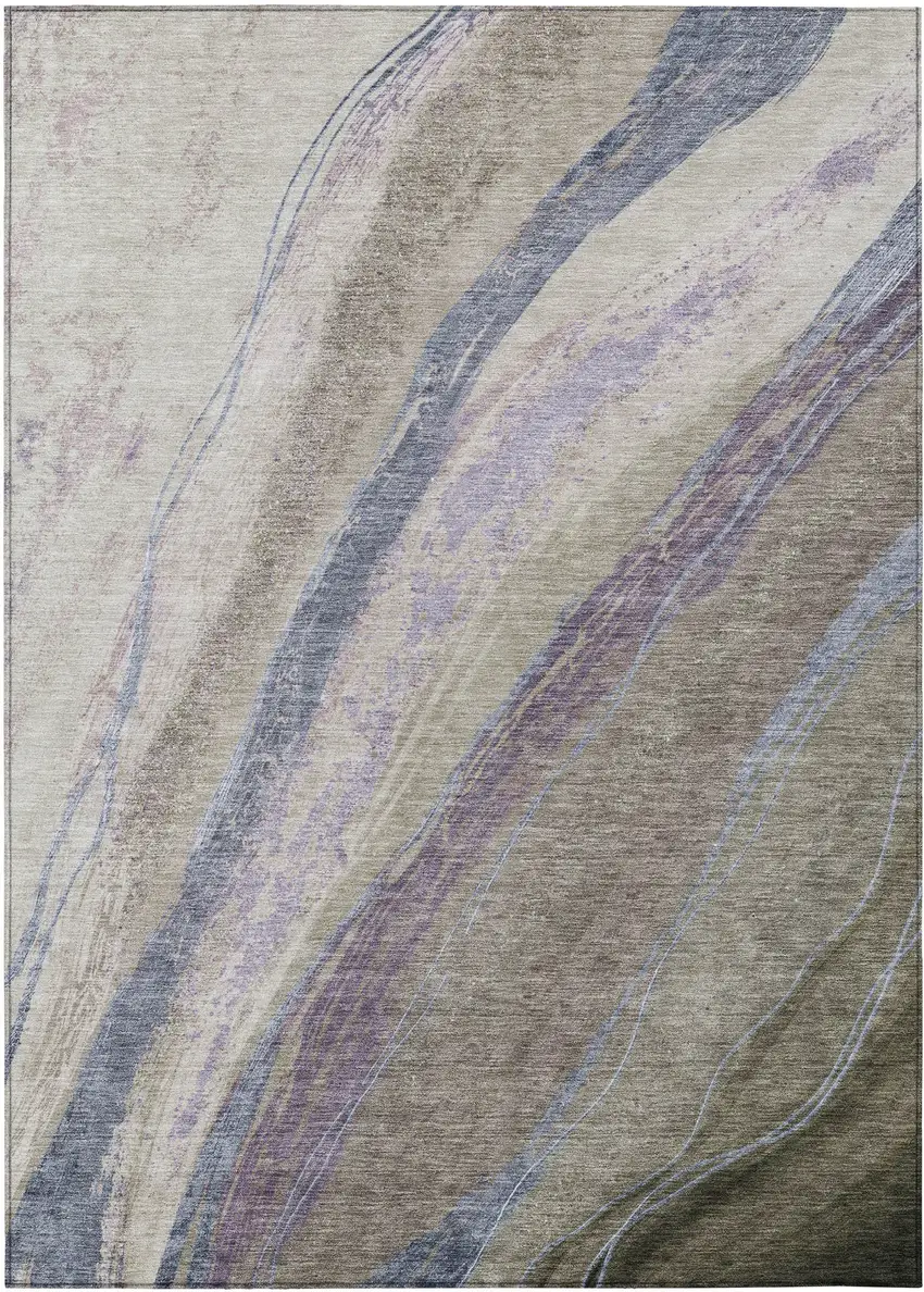 Brown Taupe And Purple Abstract Washable Indoor Outdoor Area Rug Photo 8