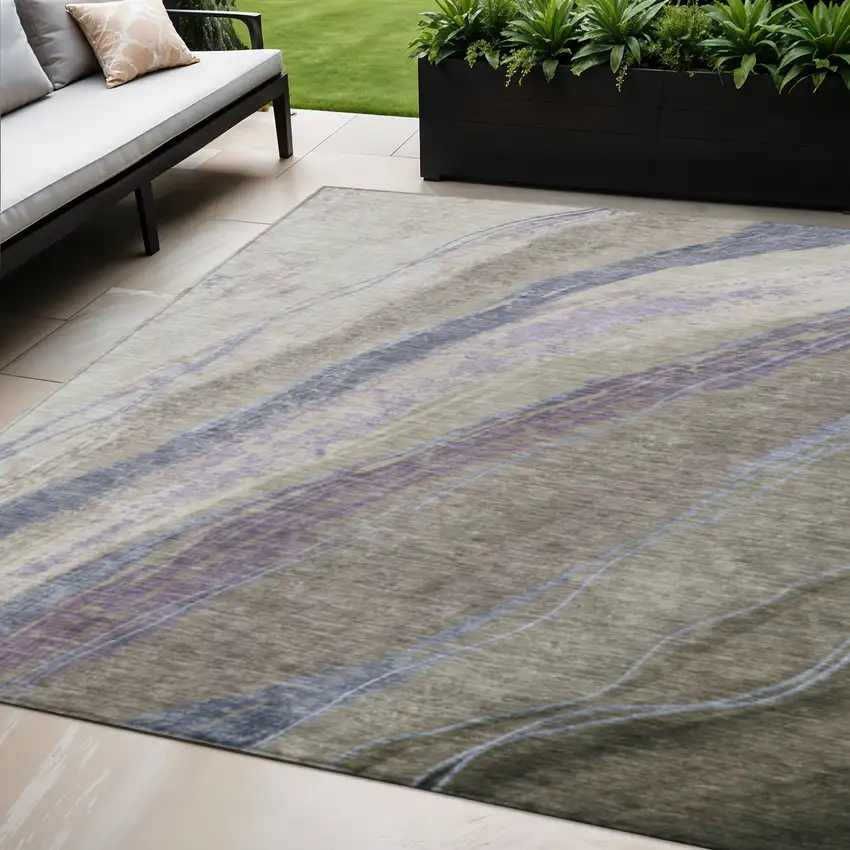 Brown Taupe And Purple Abstract Washable Indoor Outdoor Area Rug Photo 2