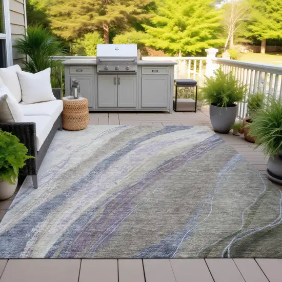 Brown Taupe And Purple Abstract Washable Indoor Outdoor Area Rug Photo 4