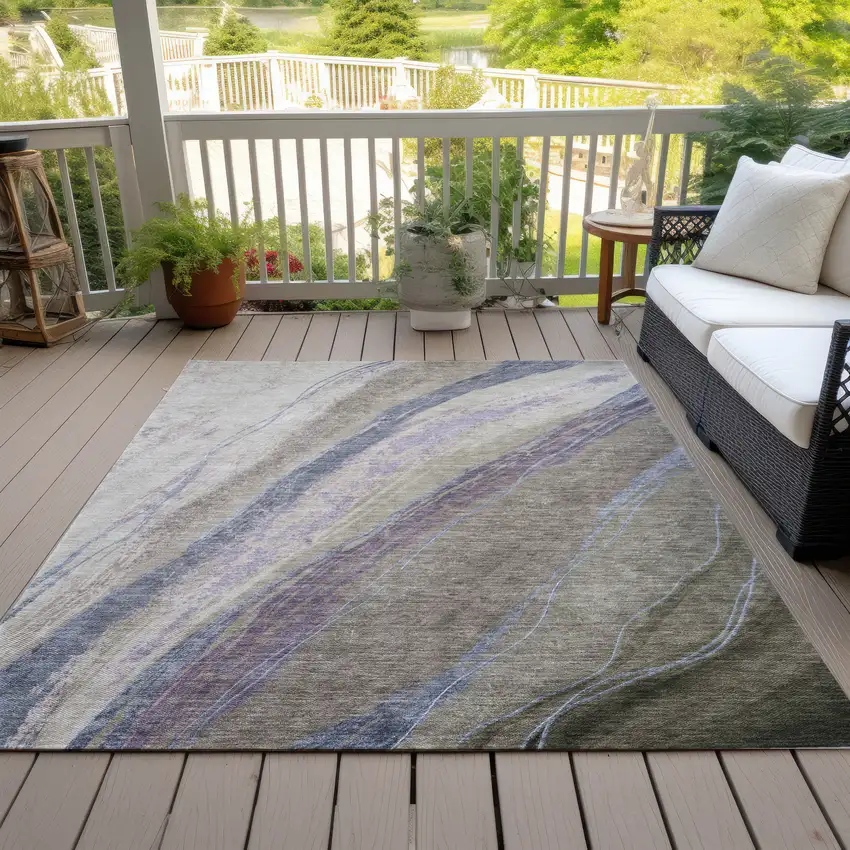 Brown Taupe And Purple Abstract Washable Indoor Outdoor Area Rug Photo 8