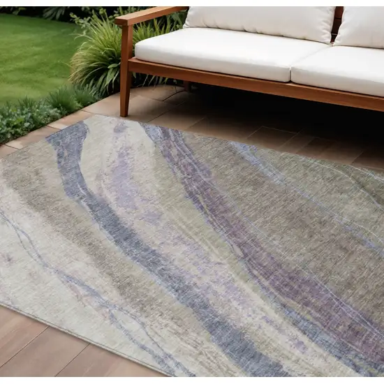 Brown Taupe And Purple Abstract Washable Indoor Outdoor Area Rug Photo 2