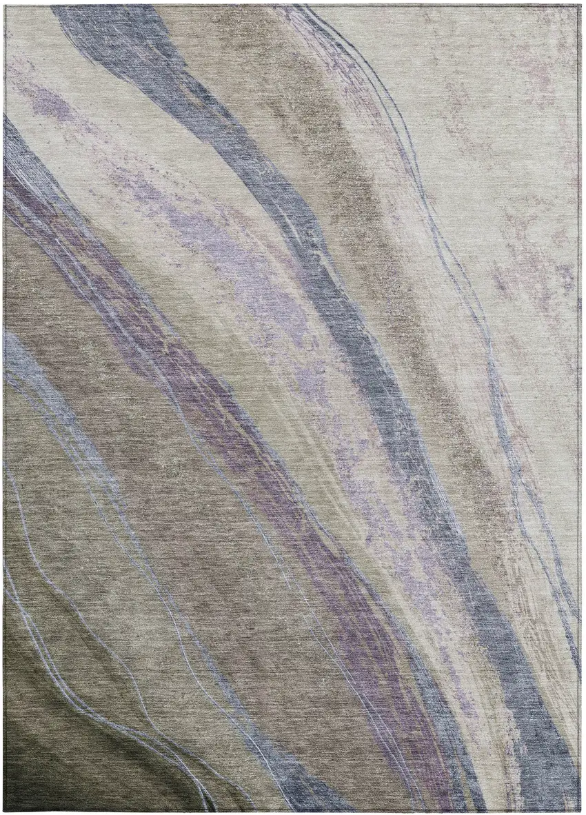 Brown Taupe And Purple Abstract Washable Indoor Outdoor Area Rug Photo 4