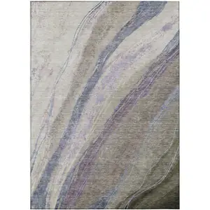 Photo of Brown Taupe And Purple Abstract Washable Indoor Outdoor Area Rug