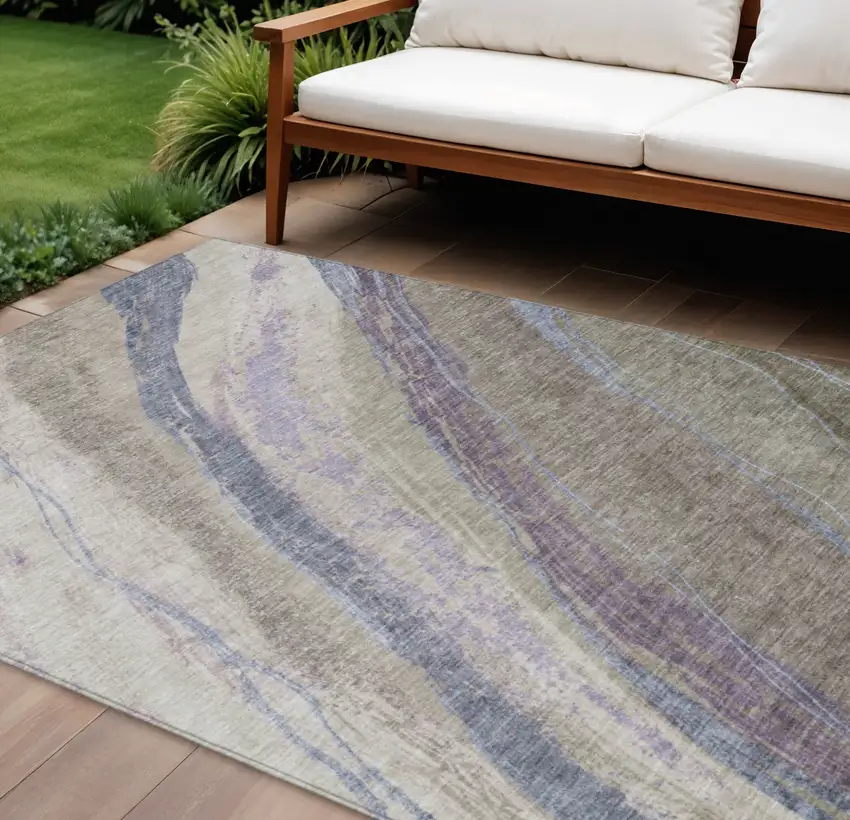 Brown Taupe And Purple Abstract Washable Indoor Outdoor Area Rug Photo 2