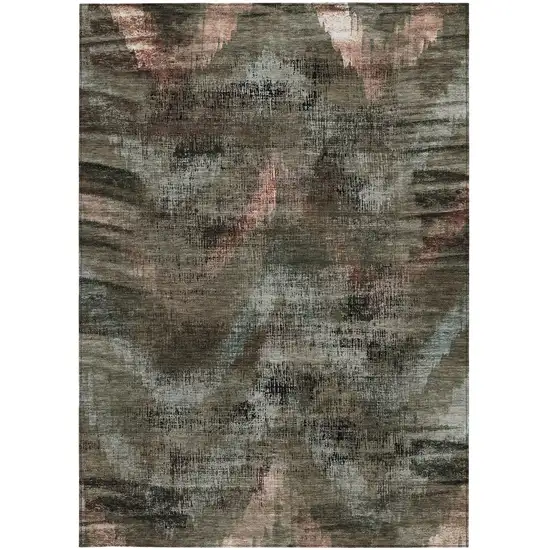 Brown Taupe And Salmon Abstract Washable Indoor Outdoor Area Rug Photo 6