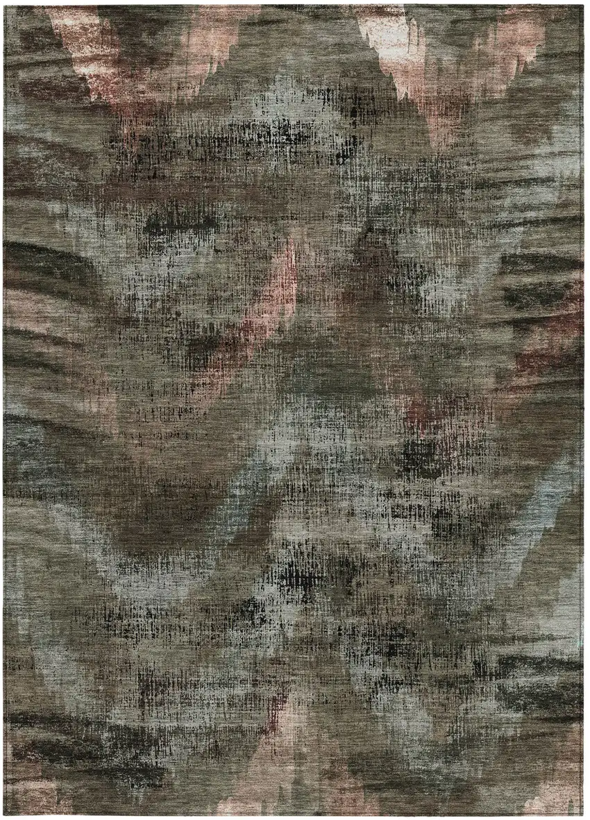 Brown Taupe And Salmon Abstract Washable Indoor Outdoor Area Rug Photo 6
