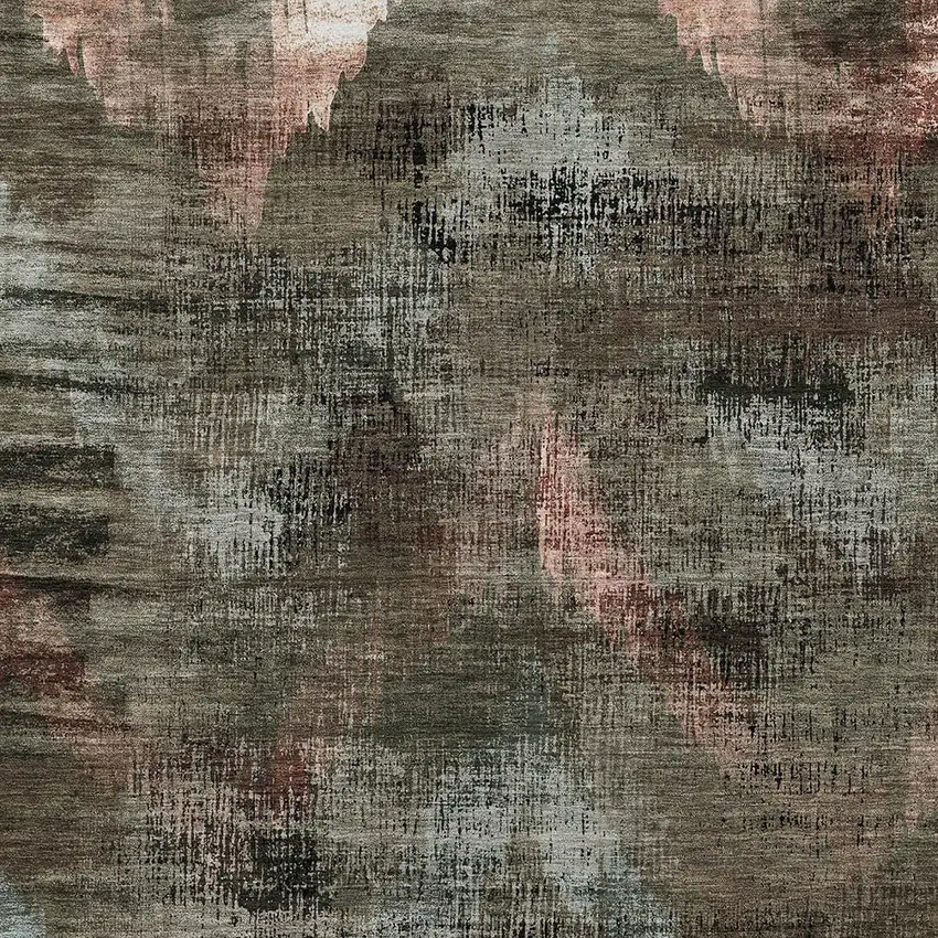 Brown Taupe And Salmon Abstract Washable Indoor Outdoor Area Rug Photo 5