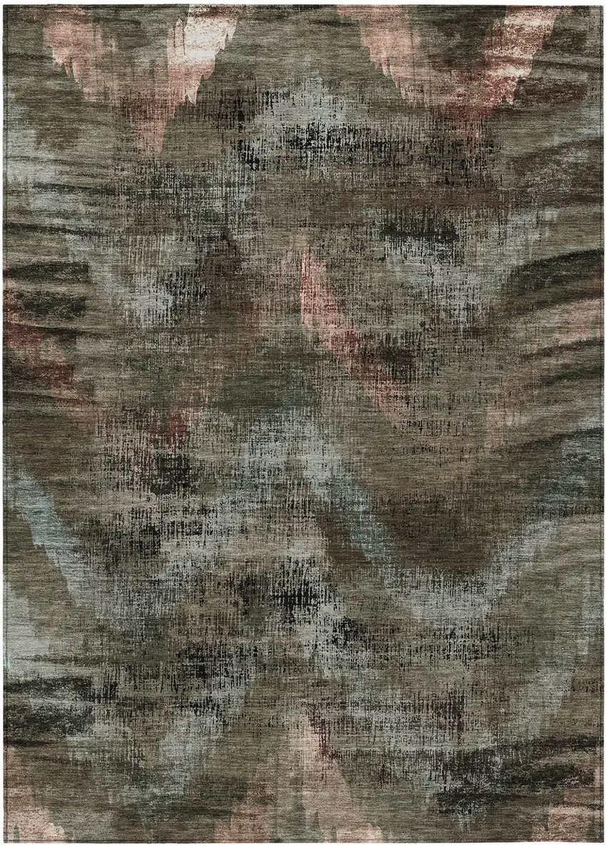 Brown Taupe And Salmon Abstract Washable Indoor Outdoor Area Rug Photo 2