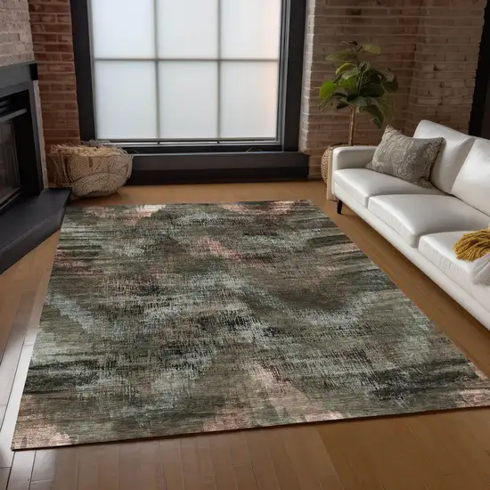 Brown Taupe And Salmon Abstract Washable Indoor Outdoor Area Rug Photo 9