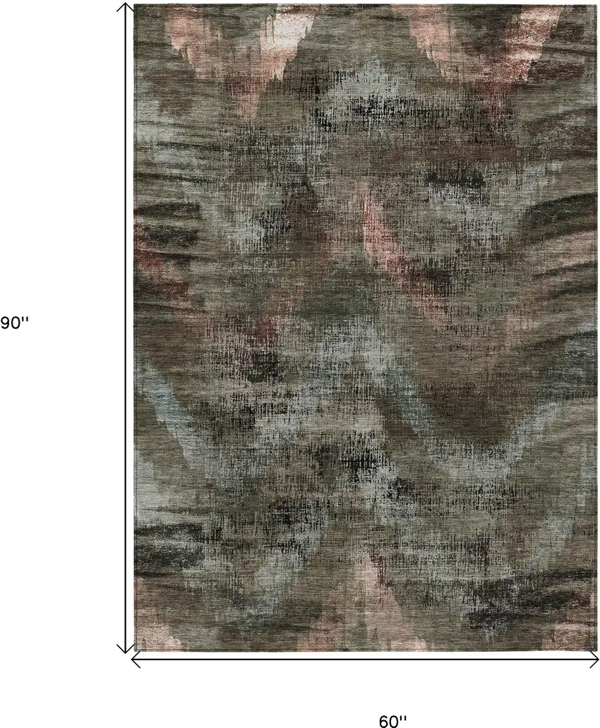 Brown Taupe And Salmon Abstract Washable Indoor Outdoor Area Rug Photo 3