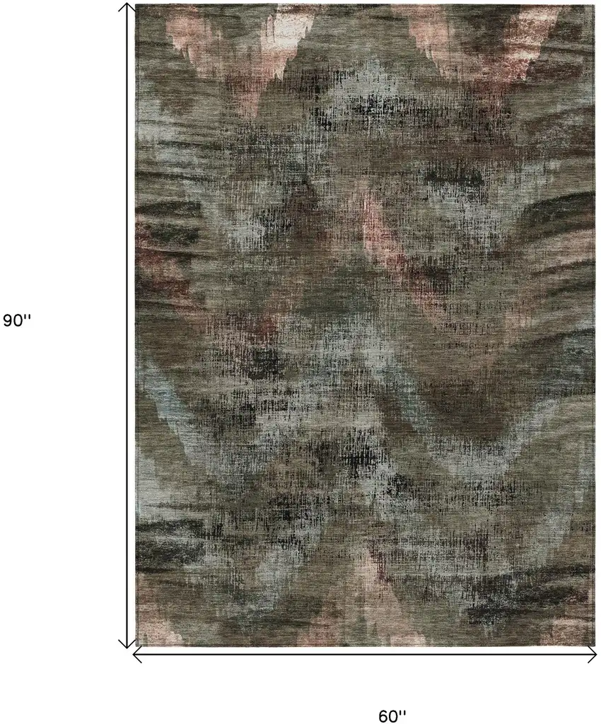 Brown Taupe And Salmon Abstract Washable Indoor Outdoor Area Rug Photo 3