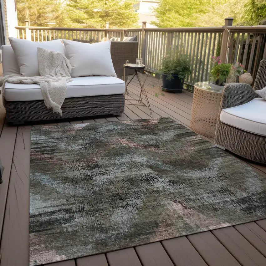 Brown Taupe And Salmon Abstract Washable Indoor Outdoor Area Rug Photo 8