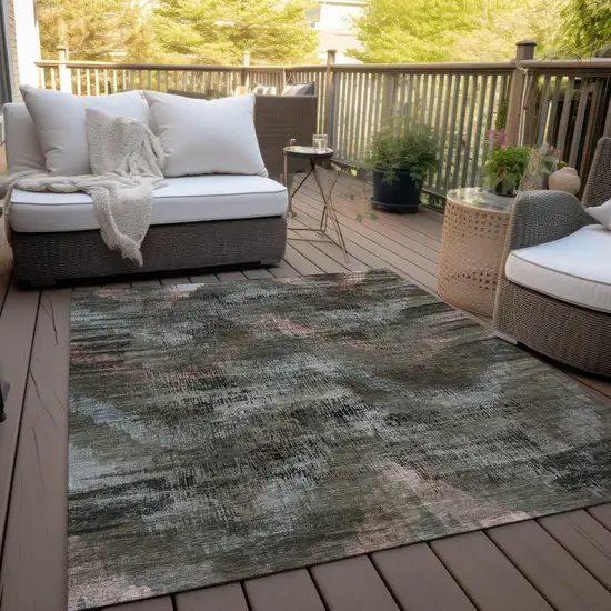 Brown Taupe And Salmon Abstract Washable Indoor Outdoor Area Rug Photo 8