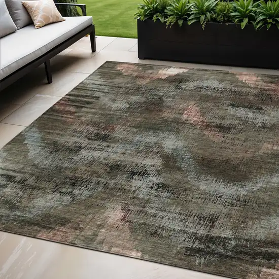 Brown Taupe And Salmon Abstract Washable Indoor Outdoor Area Rug Photo 1