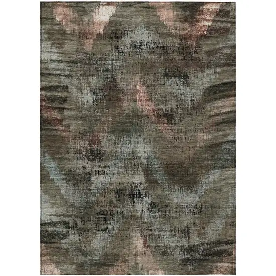 Brown Taupe And Salmon Abstract Washable Indoor Outdoor Area Rug Photo 2