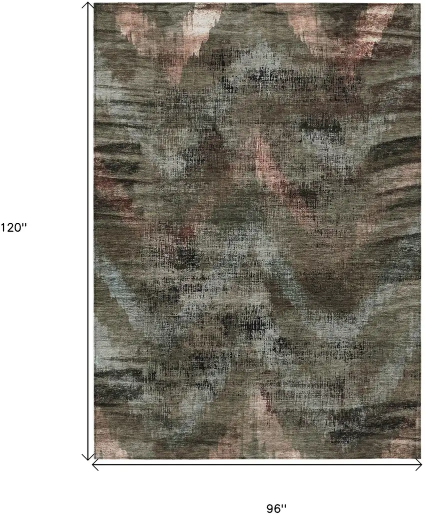 Brown Taupe And Salmon Abstract Washable Indoor Outdoor Area Rug Photo 3