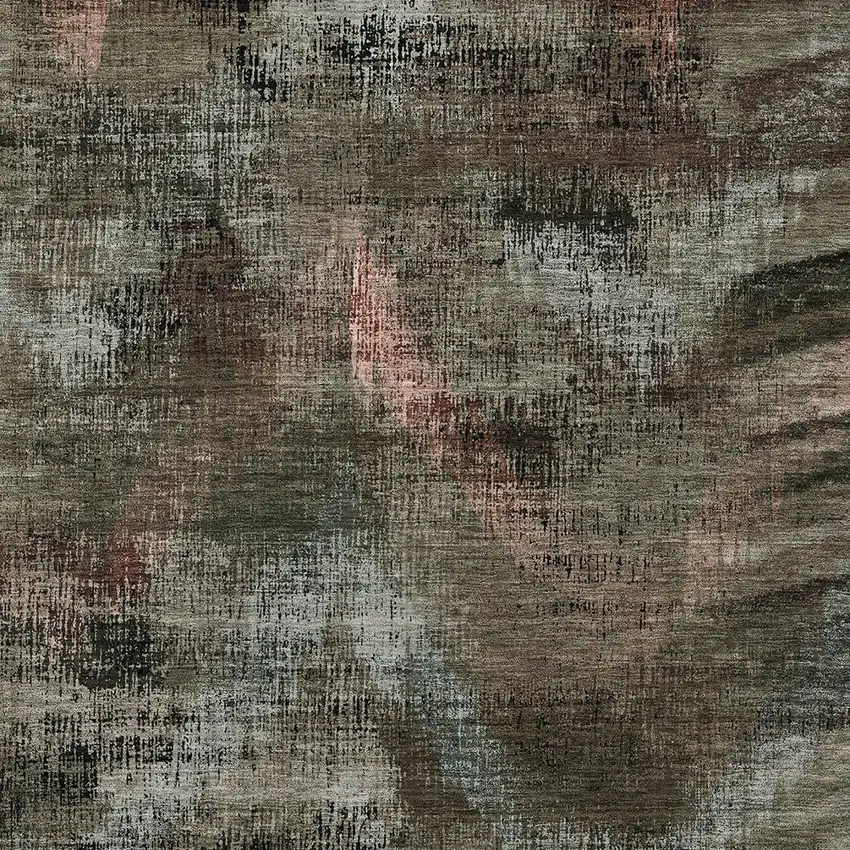 Brown Taupe And Salmon Abstract Washable Indoor Outdoor Area Rug Photo 6