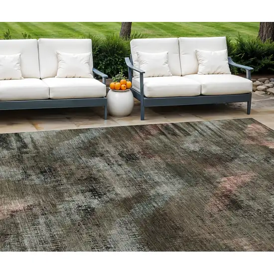 Brown Taupe And Salmon Abstract Washable Indoor Outdoor Area Rug Photo 1