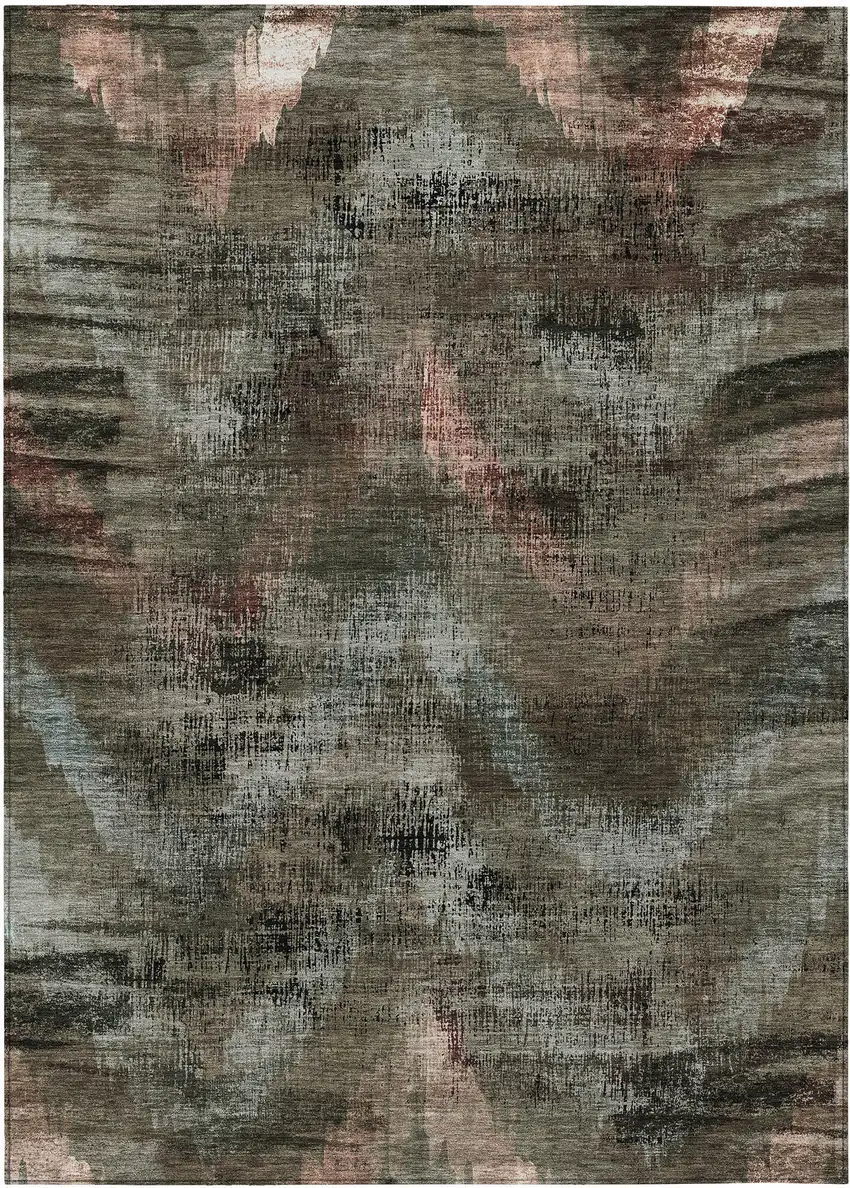 Brown Taupe And Salmon Abstract Washable Indoor Outdoor Area Rug Photo 2