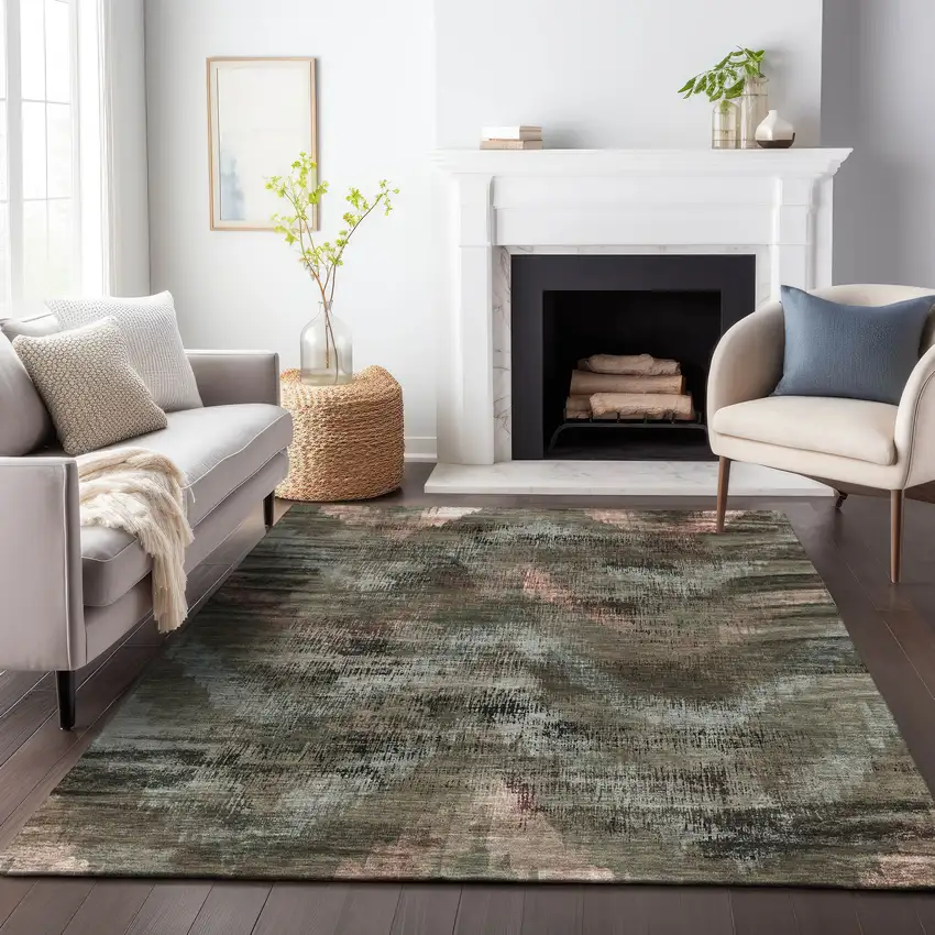 Brown Taupe And Salmon Abstract Washable Indoor Outdoor Area Rug Photo 9