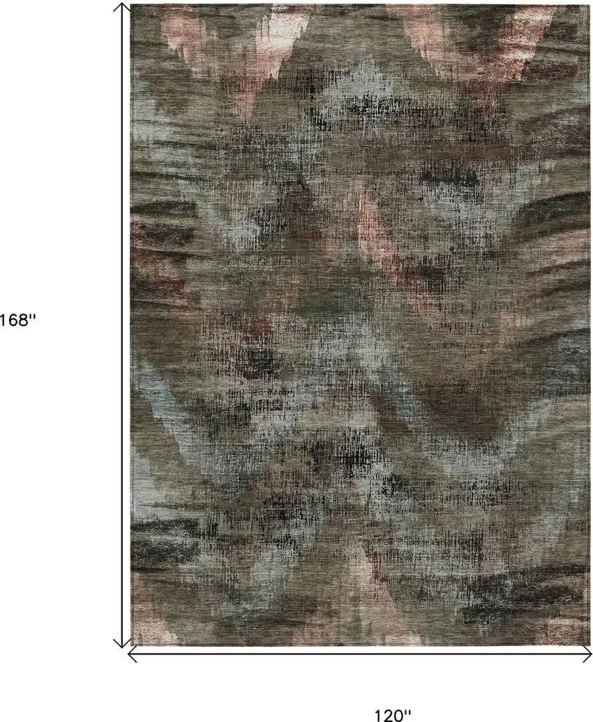 Brown Taupe And Salmon Abstract Washable Indoor Outdoor Area Rug Photo 3