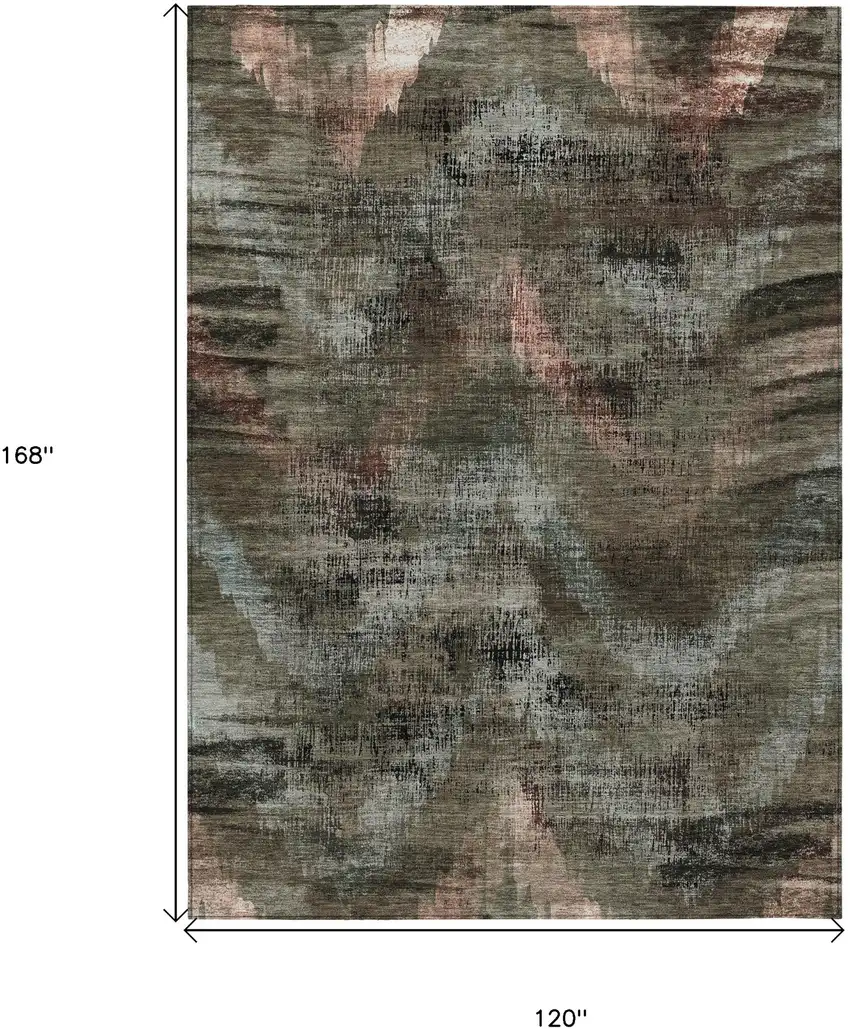 Brown Taupe And Salmon Abstract Washable Indoor Outdoor Area Rug Photo 3