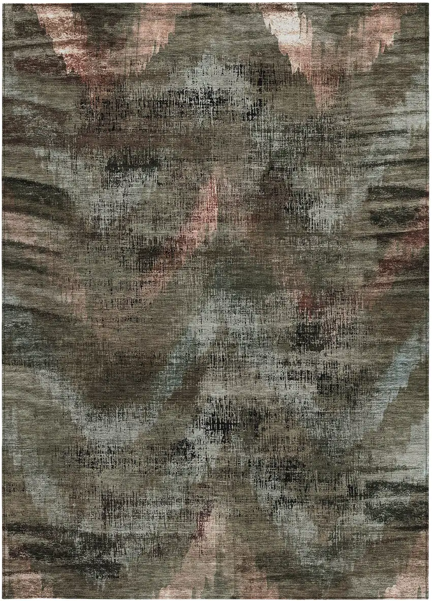 Brown Taupe And Salmon Abstract Washable Indoor Outdoor Area Rug Photo 7