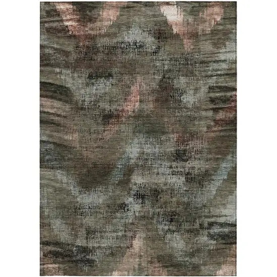 Brown Taupe And Salmon Abstract Washable Indoor Outdoor Area Rug Photo 7