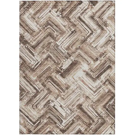 Brown Taupe And Tan Geometric Washable Indoor Outdoor Area Rug Photo 6