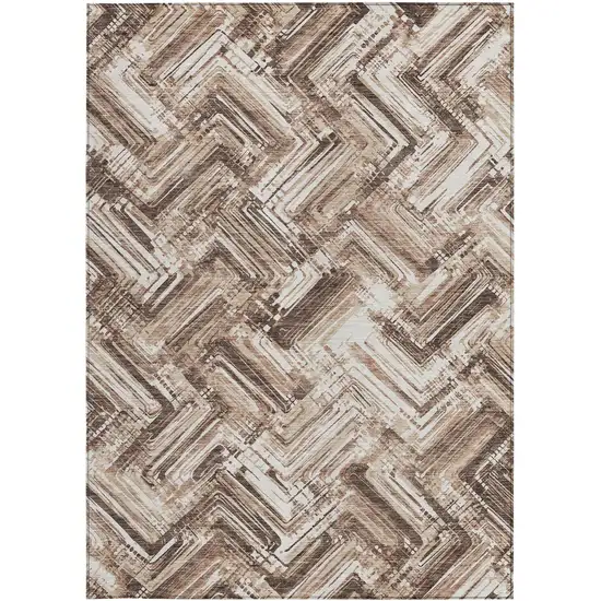Brown Taupe And Tan Geometric Washable Indoor Outdoor Area Rug Photo 6