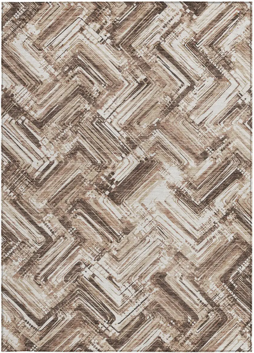 Brown Taupe And Tan Geometric Washable Indoor Outdoor Area Rug Photo 6
