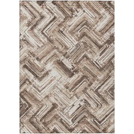 Brown Taupe And Tan Geometric Washable Indoor Outdoor Area Rug Photo 2