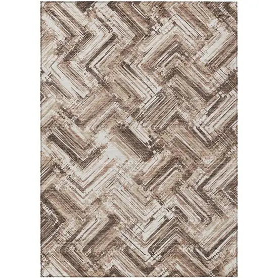 Brown Taupe And Tan Geometric Washable Indoor Outdoor Area Rug Photo 2