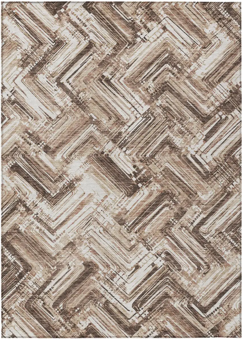 Brown Taupe And Tan Geometric Washable Indoor Outdoor Area Rug Photo 2