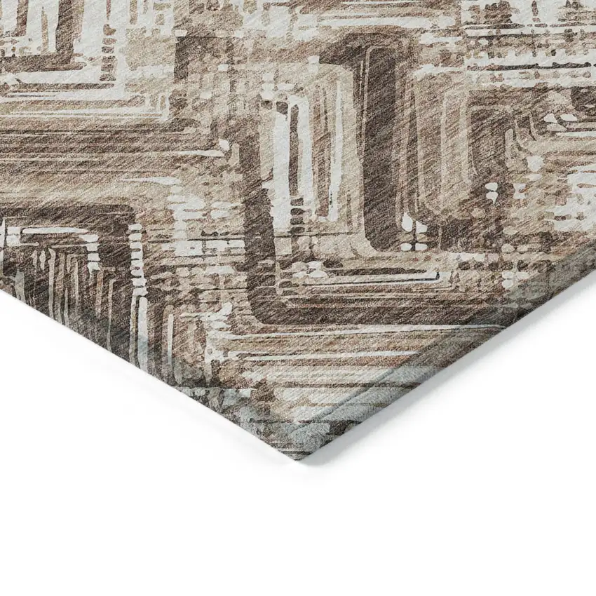 Brown Taupe And Tan Geometric Washable Indoor Outdoor Area Rug Photo 4