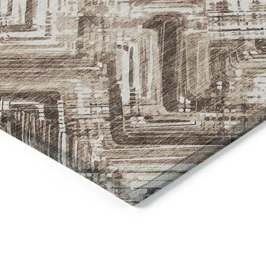 Brown Taupe And Tan Geometric Washable Indoor Outdoor Area Rug Photo 4