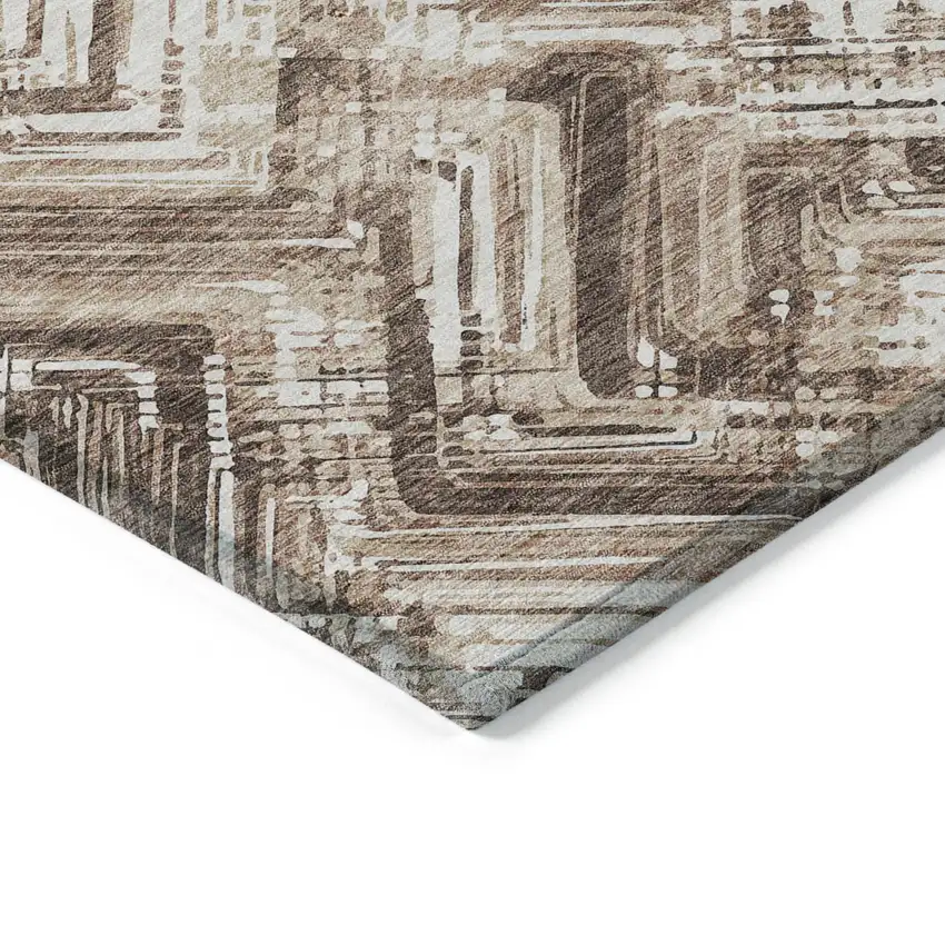 Brown Taupe And Tan Geometric Washable Indoor Outdoor Area Rug Photo 4
