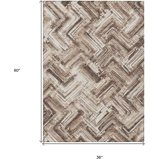 Brown Taupe And Tan Geometric Washable Indoor Outdoor Area Rug Photo 3