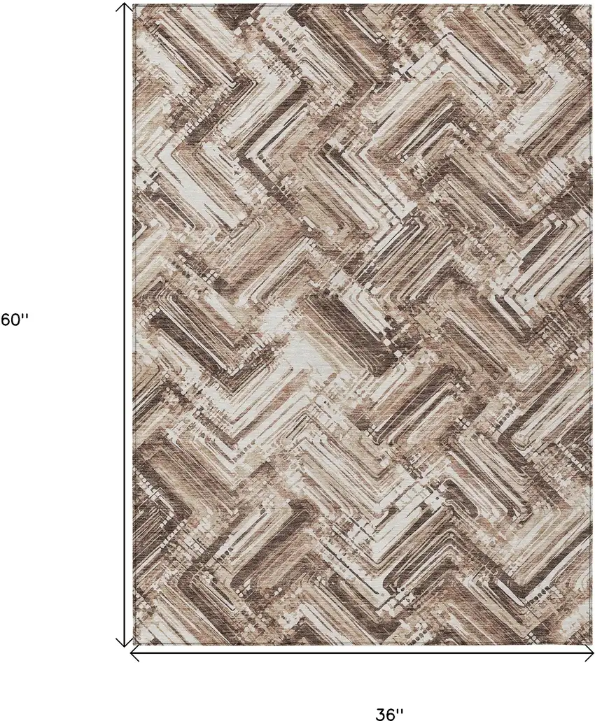 Brown Taupe And Tan Geometric Washable Indoor Outdoor Area Rug Photo 3