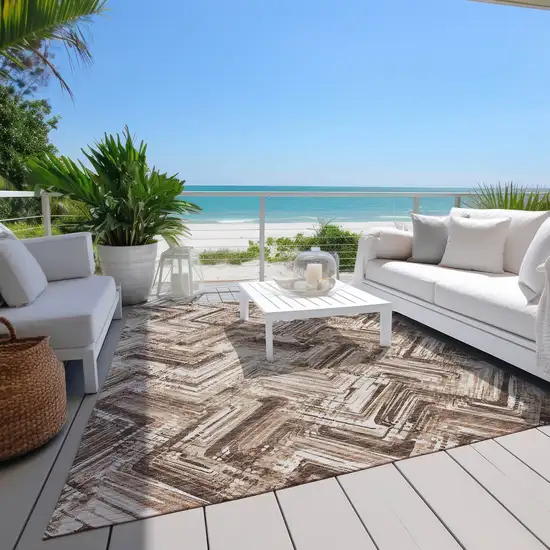 Brown Taupe And Tan Geometric Washable Indoor Outdoor Area Rug Photo 7