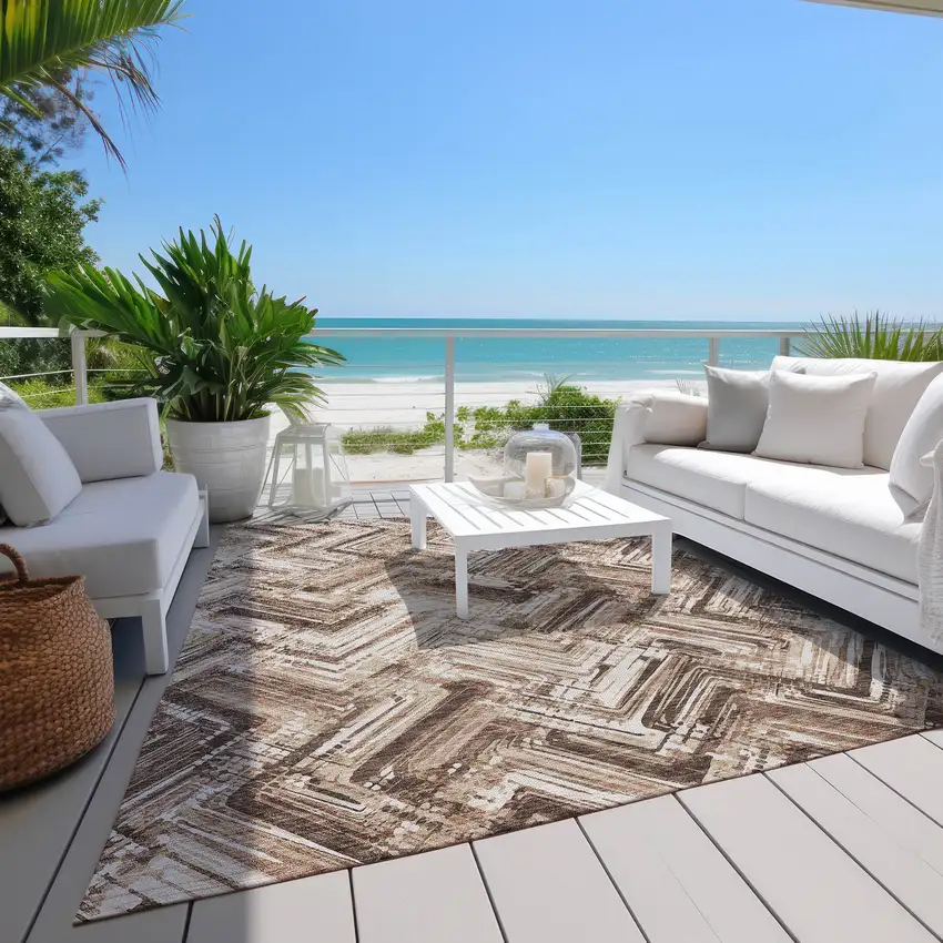 Brown Taupe And Tan Geometric Washable Indoor Outdoor Area Rug Photo 7