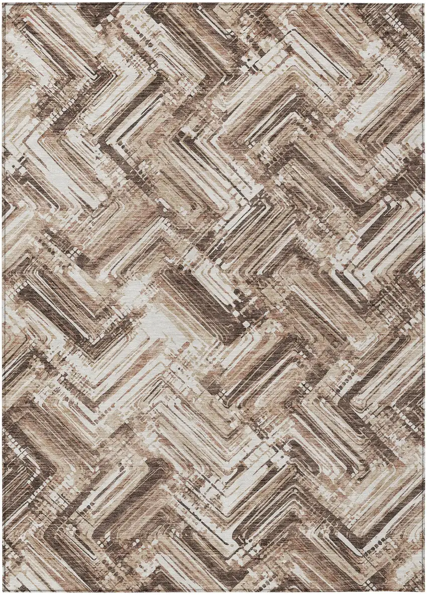 Brown Taupe And Tan Geometric Washable Indoor Outdoor Area Rug Photo 1