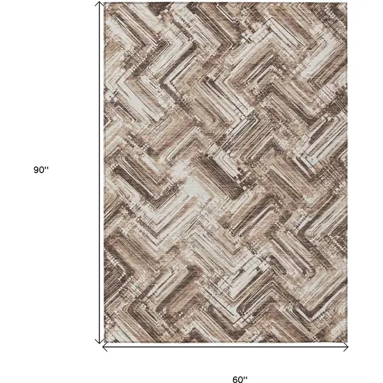 Brown Taupe And Tan Geometric Washable Indoor Outdoor Area Rug Photo 3