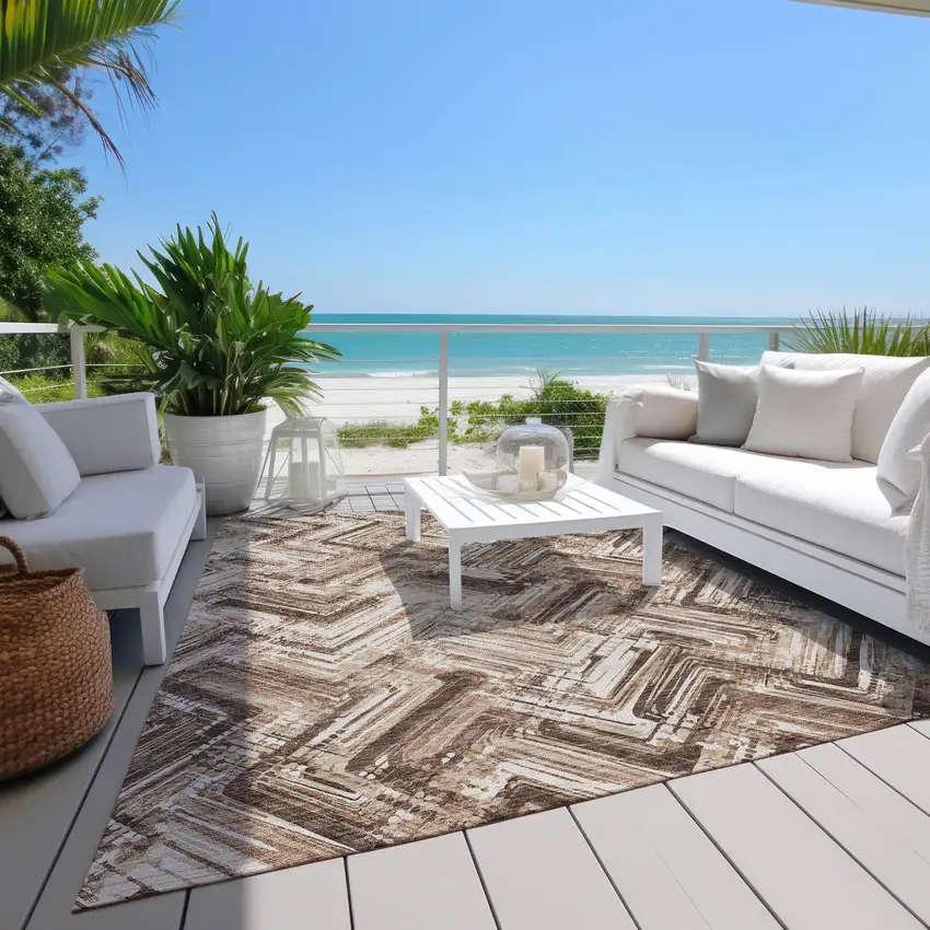 Brown Taupe And Tan Geometric Washable Indoor Outdoor Area Rug Photo 9