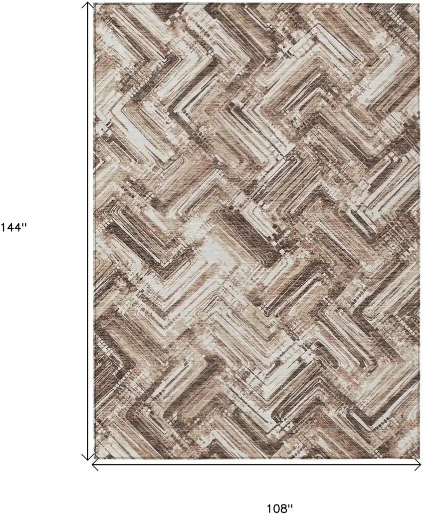 Brown Taupe And Tan Geometric Washable Indoor Outdoor Area Rug Photo 3