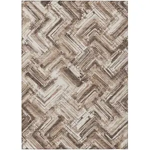 Photo of Brown Taupe And Tan Geometric Washable Indoor Outdoor Area Rug