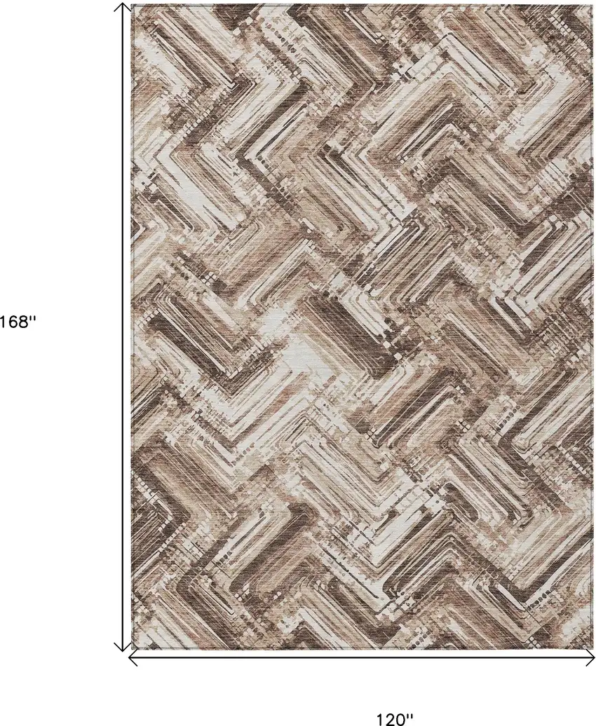 Brown Taupe And Tan Geometric Washable Indoor Outdoor Area Rug Photo 3