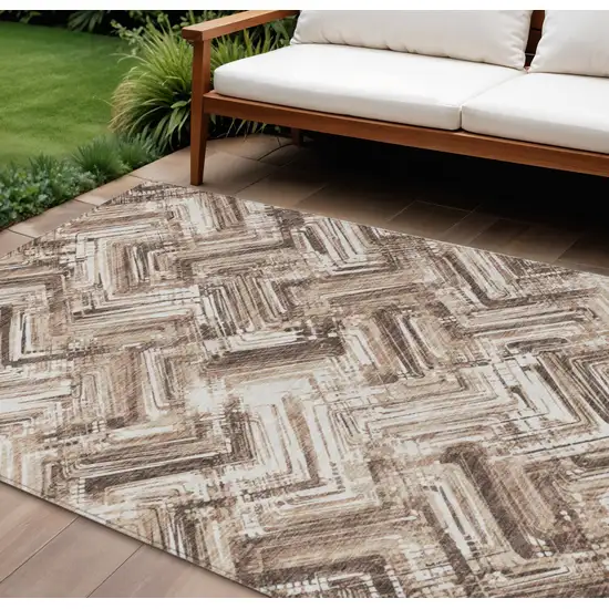 Brown Taupe And Tan Geometric Washable Indoor Outdoor Area Rug Photo 1