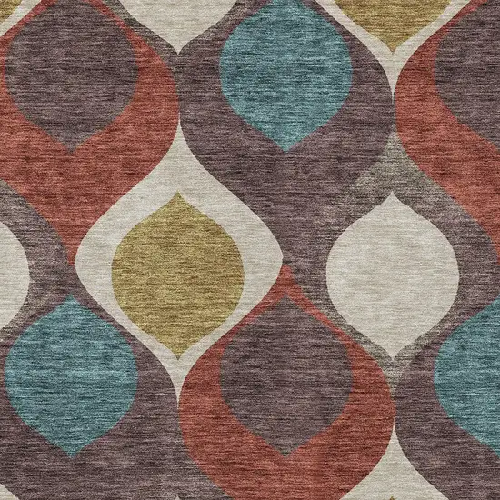 Brown Taupe And Teal Blue Ogee Washable Indoor Outdoor Area Rug Photo 4